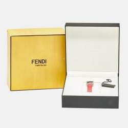 Pre Owned Fendi Fendimania F100101901 Red Dial Diamond Stainless Steel Leather Women's Wristwatch 24 mm