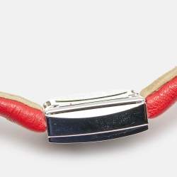 Pre Owned Fendi Fendimania F100101901 Red Dial Diamond Stainless Steel Leather Women's Wristwatch 24 mm