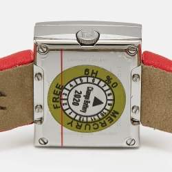 Pre Owned Fendi Fendimania F100101901 Red Dial Diamond Stainless Steel Leather Women's Wristwatch 24 mm