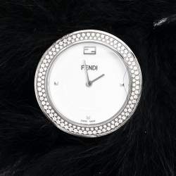 Pre Owned Fendi White Stainless Steel My Way Fur Glamy 35000M Women's Wristwatch 36 mm