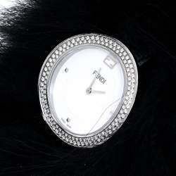 Pre Owned Fendi White Stainless Steel My Way Fur Glamy 35000M Women's Wristwatch 36 mm