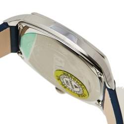Pre Owned Fendi Blue Stainless Steel Leather Momento 22000L Unisex Wristwatch 39 mm