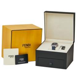 Pre Owned Fendi Blue Stainless Steel Leather Momento 22000L Unisex Wristwatch 39 mm