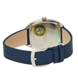 Pre Owned Fendi Blue Stainless Steel Leather Momento 22000L Unisex Wristwatch 39 mm