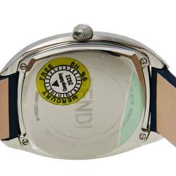 Pre Owned Fendi Blue Stainless Steel Leather Momento 22000L Unisex Wristwatch 39 mm