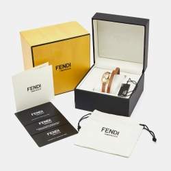 Fendi Silver Gold Plated Stainless Steel Leather Diamond O'Lock Vertical 148 Women's Wristwatch 15 mm