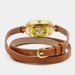 Fendi Silver Gold Plated Stainless Steel Leather Diamond O'Lock Vertical 148 Women's Wristwatch 15 mm