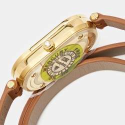 Fendi Silver Gold Plated Stainless Steel Leather Diamond O'Lock Vertical 148 Women's Wristwatch 15 mm