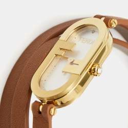 Fendi Silver Gold Plated Stainless Steel Leather Diamond O'Lock Vertical 148 Women's Wristwatch 15 mm