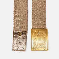 مملوكة مسبقًا Fendi Gold Stretch Fabric and Leather Waist Belt 75CM
