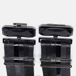 Fendi Black Karung, Patent and Leather Wide Waist Belt 70CM