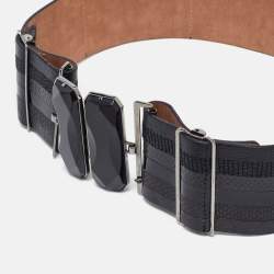Fendi Black Karung, Patent and Leather Wide Waist Belt 70CM