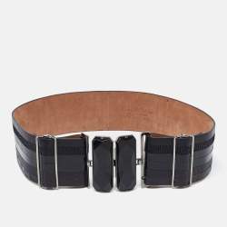 Fendi Black Karung, Patent and Leather Wide Waist Belt 70CM