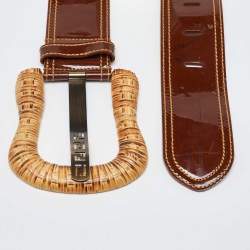 Pre Owned Fendi Brown Patent Leather B Waist Wide Belt 70CM