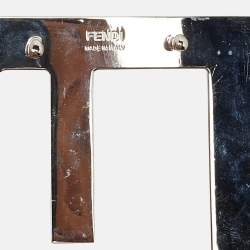 Pre Owned Fendi Silver Perforated Patent Leather FF Buckle Wide Belt 85CM
