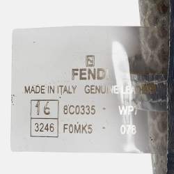 Pre Owned Fendi Silver Perforated Patent Leather FF Buckle Wide Belt 85CM