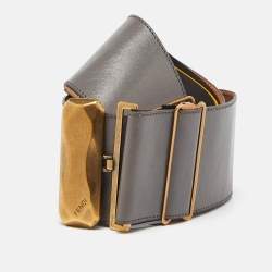 Fendi Grey Leather Wide Waist Belt 70CM
