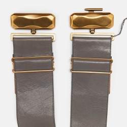 Fendi Grey Leather Wide Waist Belt 70CM