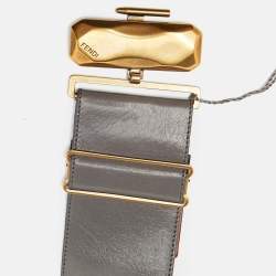 Fendi Grey Leather Wide Waist Belt 70CM