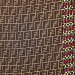 Pre Owned Fendi Brown Zucca Polka Dot Print Silk Scarf
