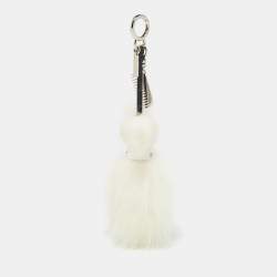 Pre Owned Fendi White/Black Fur and Leather Embellished Karlito Tuxedo Bag Charm