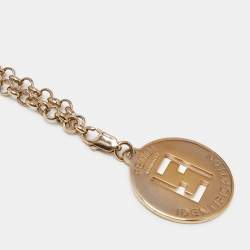 Pre Owned Fendi Gold Tone FF Identification Pendant Chain Necklace