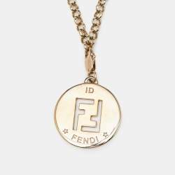 Pre Owned Fendi Gold Tone FF Identification Pendant Chain Necklace