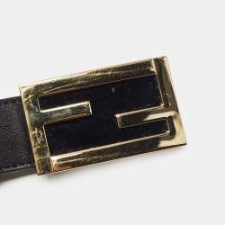 Pre Owned Fendi Black Leather FF Buckle Belt 95CM