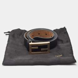 Pre Owned Fendi Black Leather FF Buckle Belt 95CM