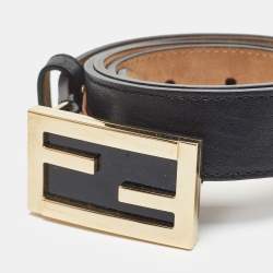 Pre Owned Fendi Black Leather FF Buckle Belt 95CM