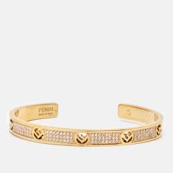 Fendi F is Fendi Gold Tone Crystal Open Cuff Bracelet S