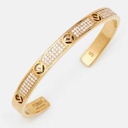 Fendi F is Fendi Gold Tone Crystal Open Cuff Bracelet S