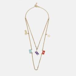 Fendi FF Multi Charm Enamel Gold Tone Necklace
