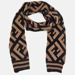 Pre Owned Fendi Brown Zucca Knit Wool Blend Shawl 