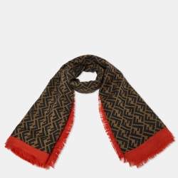 Fendi Brown/Orange Fendirama Cashmere & Silk Blend Shawl 