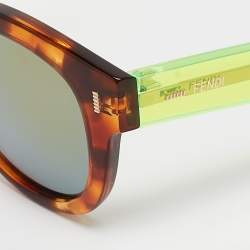 Pre Owned Fendi Tortoise/Green FF0026/S Mirrored Square Sunglasses