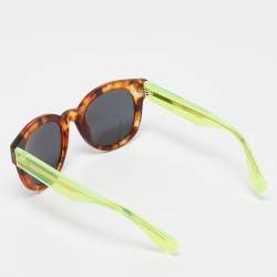 Pre Owned Fendi Tortoise/Green FF0026/S Mirrored Square Sunglasses