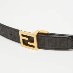 Fendi Tobacco/Black Zucchino Coated Canvas FF Buckle Reversible Cut to Size Belt