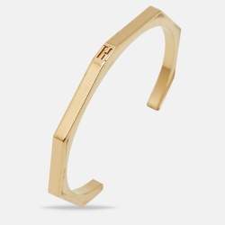 Fendi Baguette Gold Tone Open Cuff Bracelet M