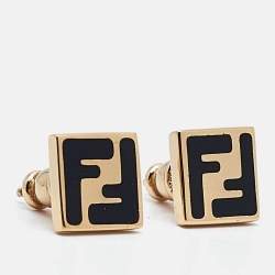 Pre Owned Fendi FF Enamel Gold Tone Stud Earrings