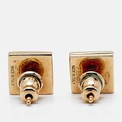 Pre Owned Fendi FF Enamel Gold Tone Stud Earrings