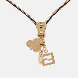 Fendi x Chaos ZIpper Fabric Gold Tone Keyring Necklace