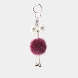 Pre Owned Fendi Purple Mink Fur Pearl Chick Pom Pom Bag Charm