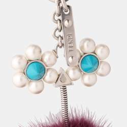 Pre Owned Fendi Purple Mink Fur Pearl Chick Pom Pom Bag Charm