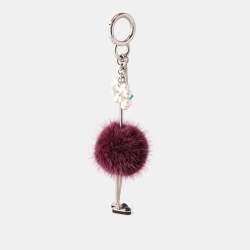 Pre Owned Fendi Purple Mink Fur Pearl Chick Pom Pom Bag Charm