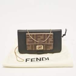 Fendi Black/Tobacco Leather and Zucca Coated Canvas iPhone X Cover with Chain Strap