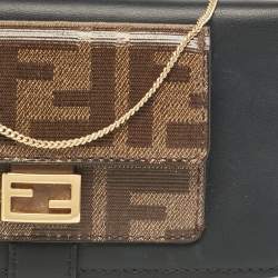 Fendi Black/Tobacco Leather and Zucca Coated Canvas iPhone X Cover with Chain Strap