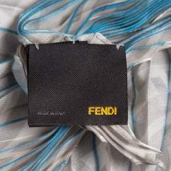 Fendi Grey/Blue Stripe Zucca Print Satin Plisse Stole 