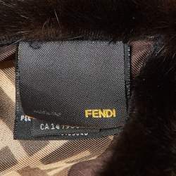 Pre Owned Fendi Brown Zucca Print Mink Fur and Silk Square Scarf