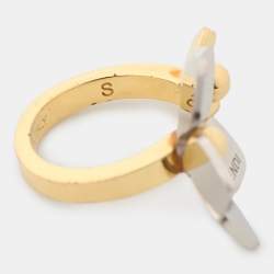 مملوكة مسبقًا Fendi Two Tone Flower Motif Open Ring Size 51